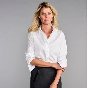 CLARIDGE & KING Women's Classic White Button Down Shirt Size Large